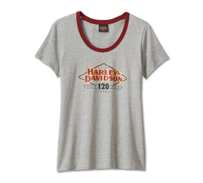 Harley-Davidson Women's 120th Anniversary Speedbird Diamond Scoopneck Tee - Light Grey Heather