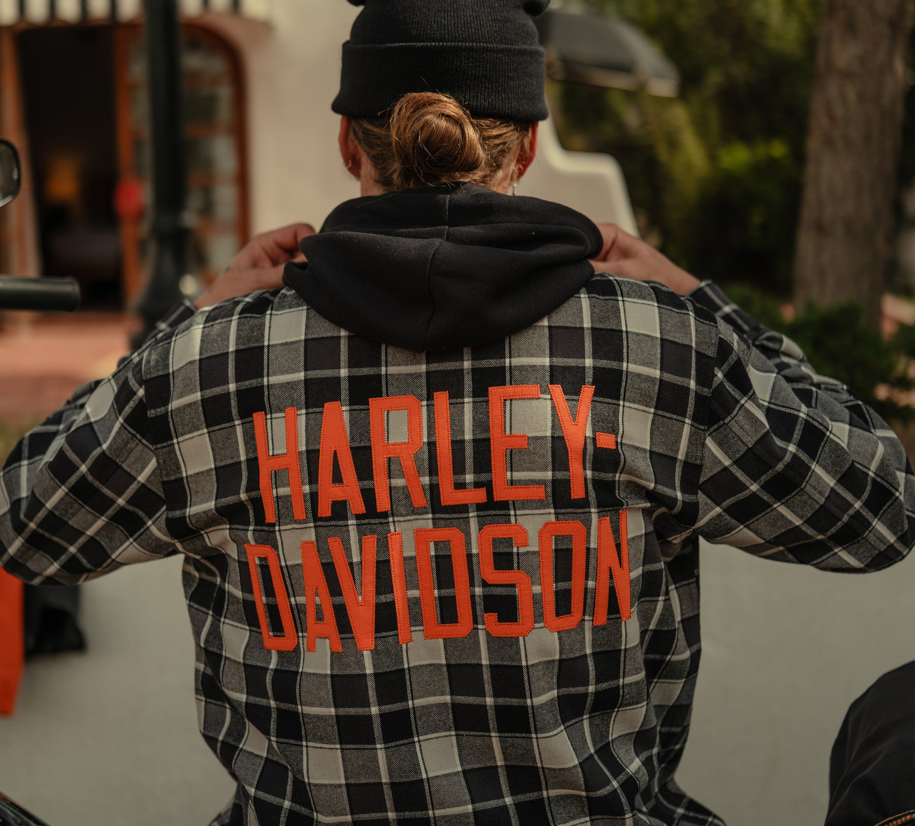 Harley-Davidson Men's Hooded Plaid Long Sleeve Shirt - PLAID - HARLEY BLACK & ASPHALT