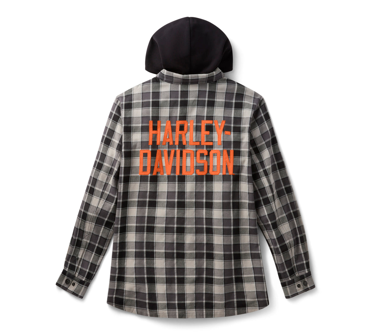 Harley-Davidson Men's Hooded Plaid Long Sleeve Shirt - PLAID - HARLEY BLACK & ASPHALT