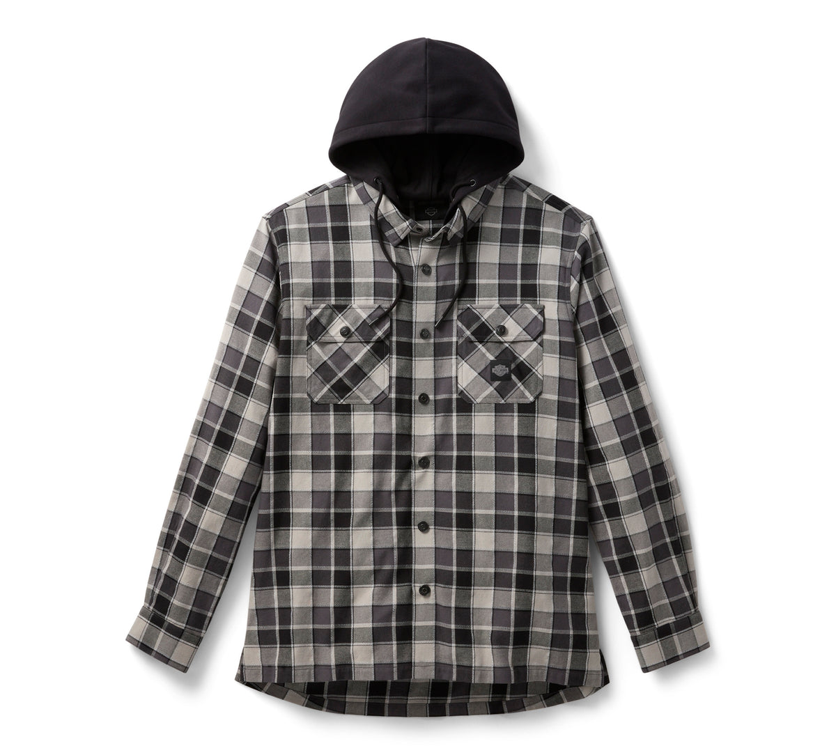 Harley-Davidson Men's Hooded Plaid Long Sleeve Shirt - PLAID - HARLEY BLACK & ASPHALT
