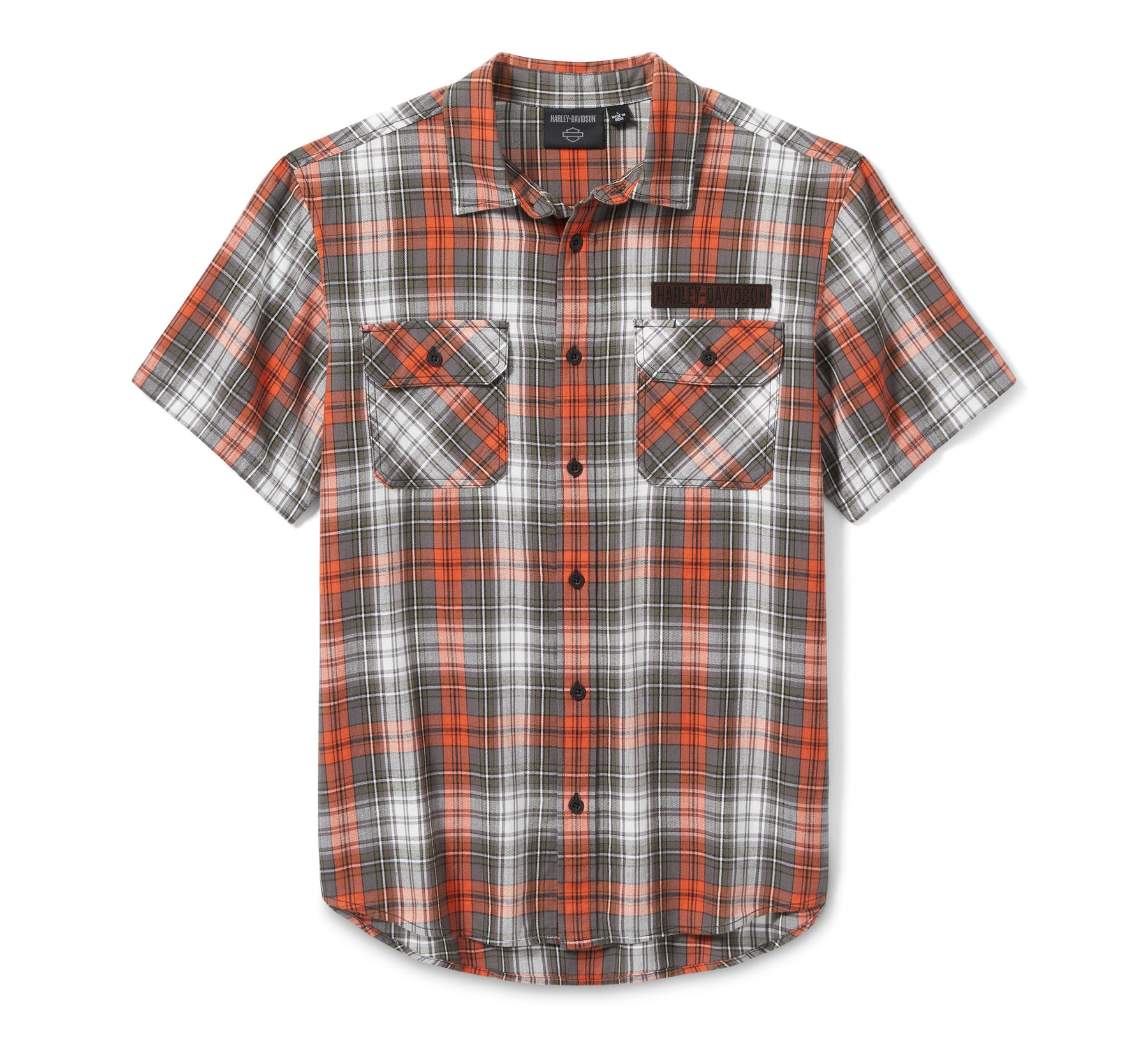 Harley-Davidson Men's Block Font Yarn Dyed Plaid Shirt - Plaid - Cloud Dancer & Cinder