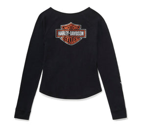 Harley-Davidson Women's Essential Bling Keyhole Henley - Harley Black