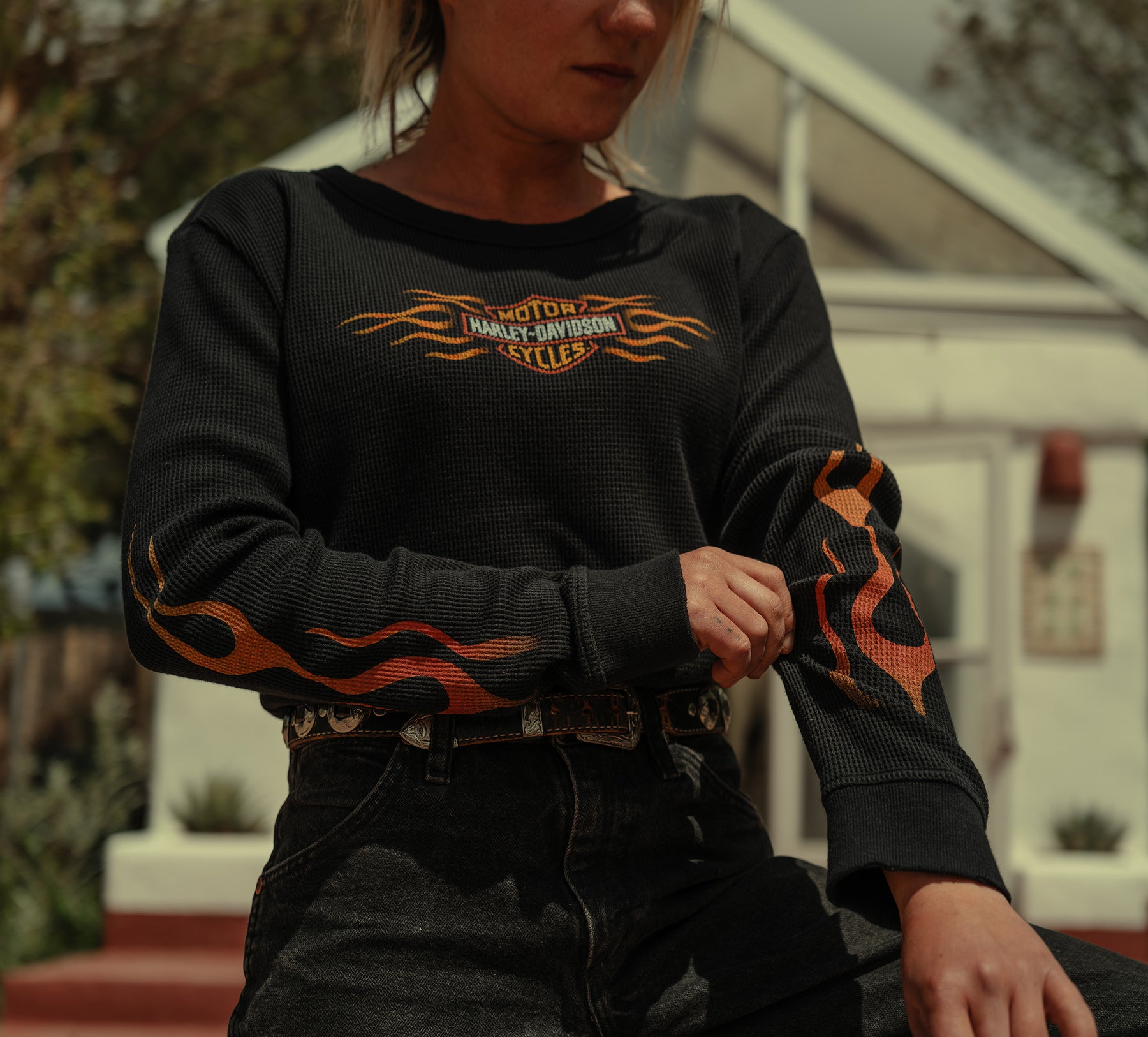 Harley-Davidson Women's Vintage Flames Knit Top - Harley Black