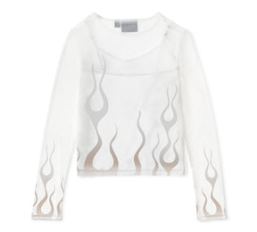 Harley-Davidson Women's Flames For Days Mesh Top - Cloud Dancer