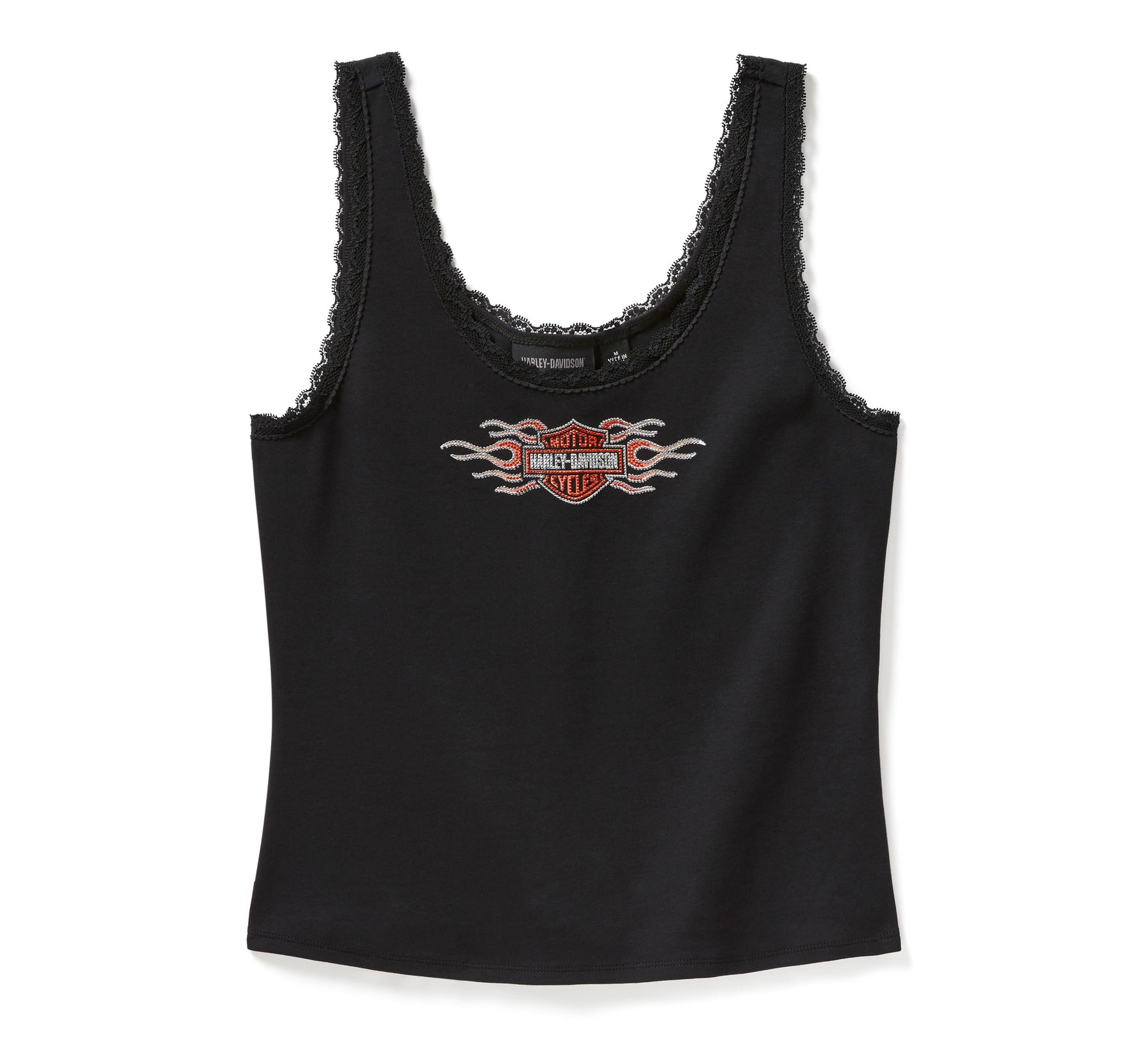 Harley-Davidson Women's Vintage Flames Bling Lace Trim Tank - Harley Black