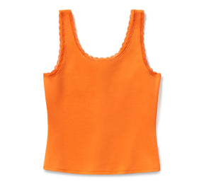 Harley-Davidson Women's Vintage Flames Bling Lace Trim Tank - Harley Orange