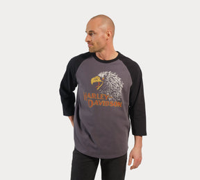 Harley Davidson Men's Classic Eagle Raglan Tee - Colorblocked - Blackened Pearl