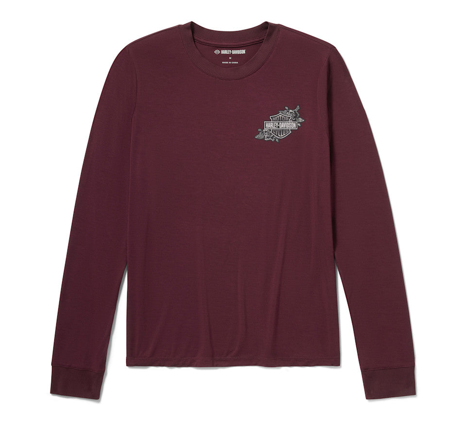 Women's Serpent Rose Bling Top - Maroon Banner