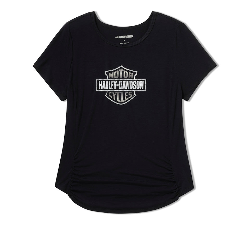 Women's Beveled Bar & Shield Bling Top - Harley Black
