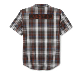 Harley-Davidson Men's Block Font Yarn Dyed Plaid Shirt - Plaid - Cloud Dancer & Mood Indigo