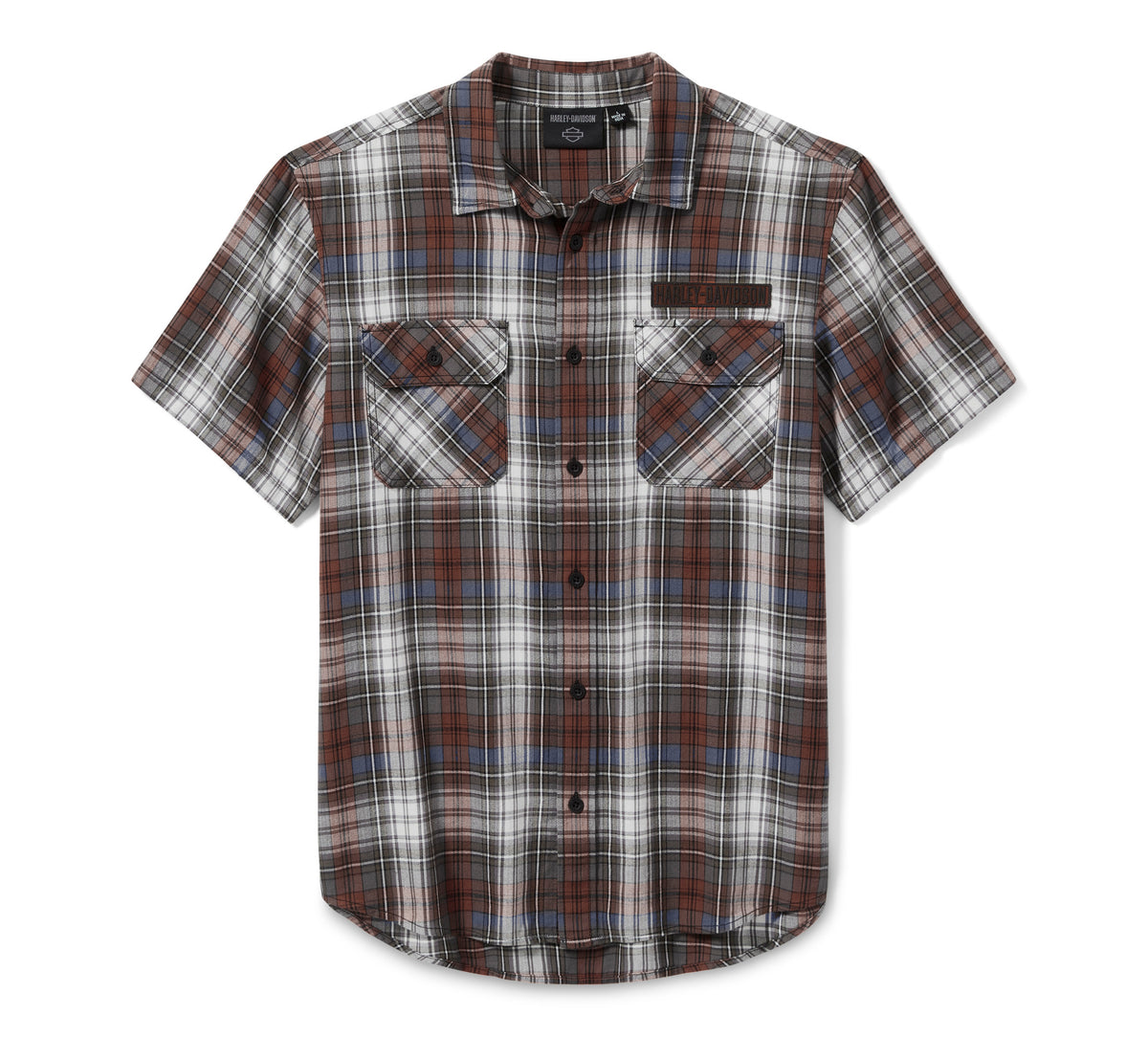 Harley-Davidson Men's Block Font Yarn Dyed Plaid Shirt - Plaid - Cloud Dancer & Mood Indigo