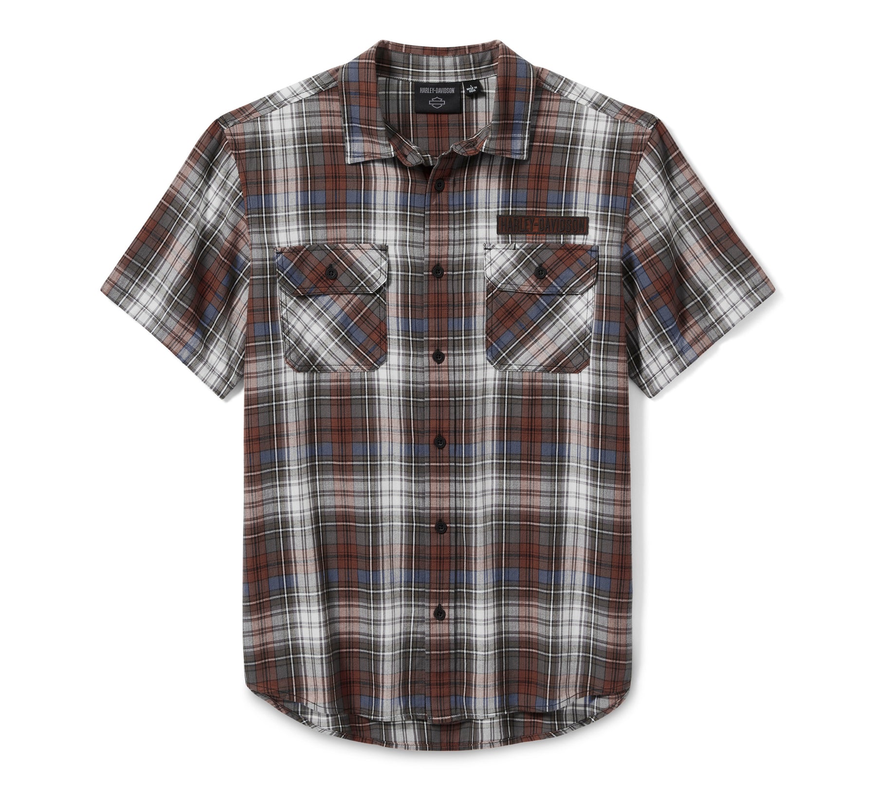Harley-Davidson Men's Block Font Yarn Dyed Plaid Shirt - Plaid - Cloud Dancer & Mood Indigo