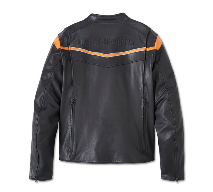 Harley-Davidson Men's Capitol Triple Vent System 2.0 Leather Jacket - Harley Black & Harley Orange