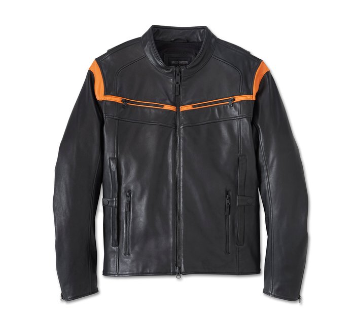 Harley-Davidson Men's Capitol Triple Vent System 2.0 Leather Jacket - Harley Black & Harley Orange