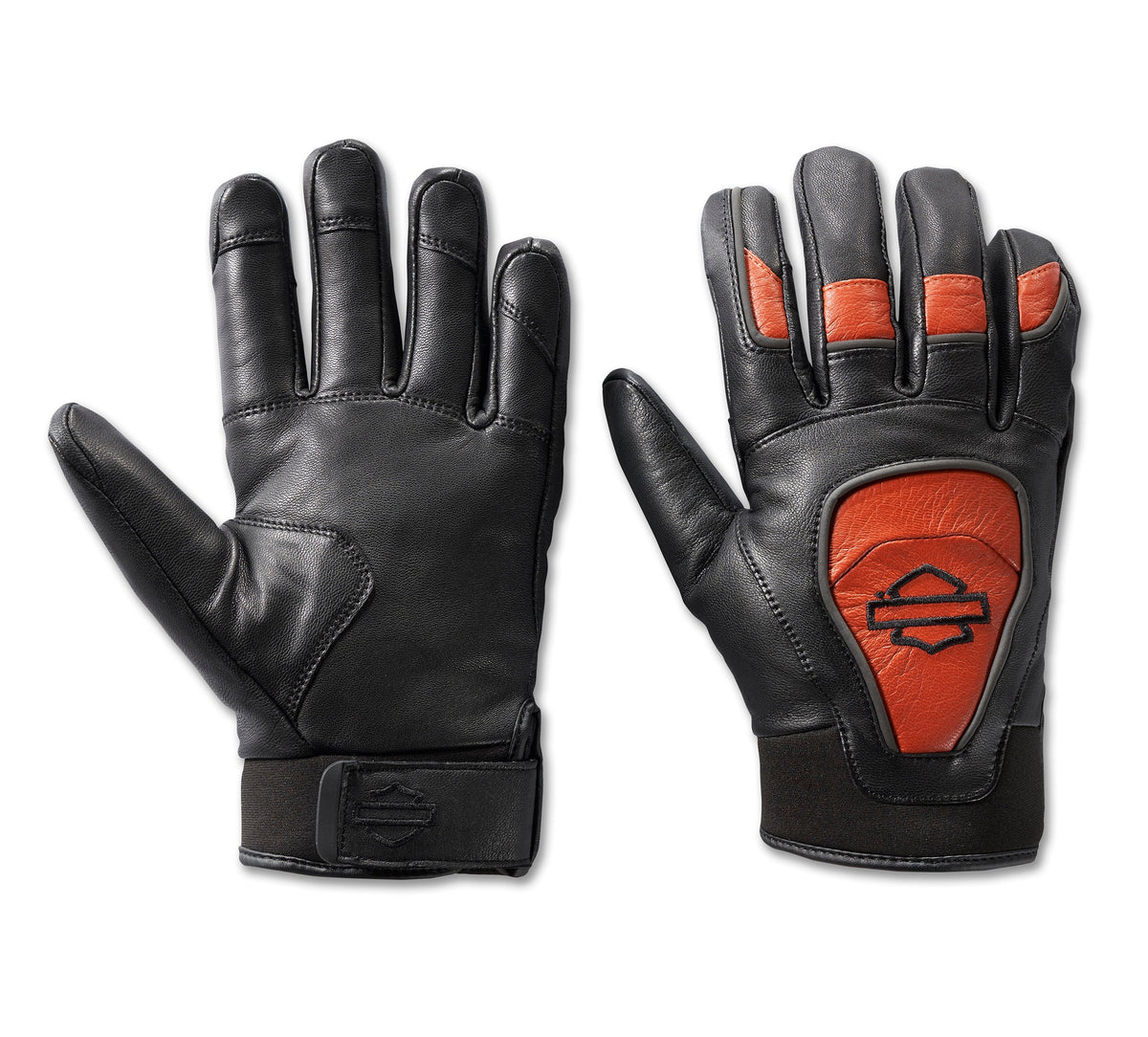 Harley-Davidson Men's Ovation Waterproof Leather Gloves - Black & Vintage Orange