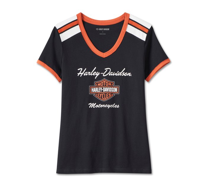 Harley-Davidson Women's Iconic V-Neck Shoulder Stripe Tee