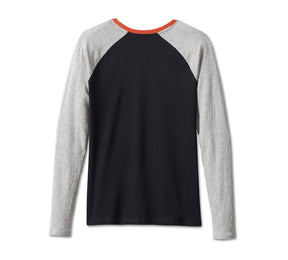 Harley-Davidson Women's First-Class Long Sleeve Raglan Tee - Colourblocked - Black Beauty