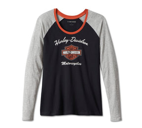 Harley-Davidson Women's First-Class Long Sleeve Raglan Tee - Colourblocked - Black Beauty