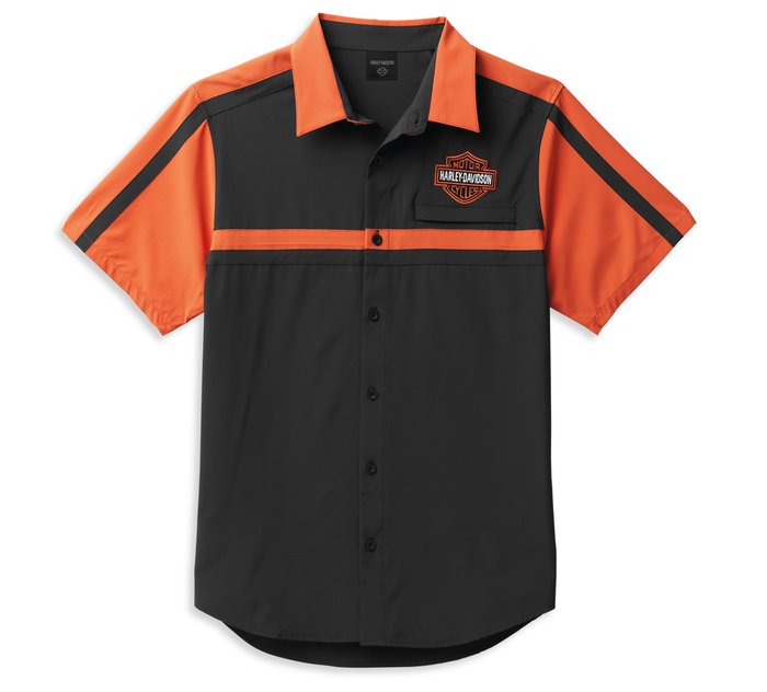 Harley-Davidson Men's Coolcore Bar & Shield Shirt - Colorblocked - Vintage Orange