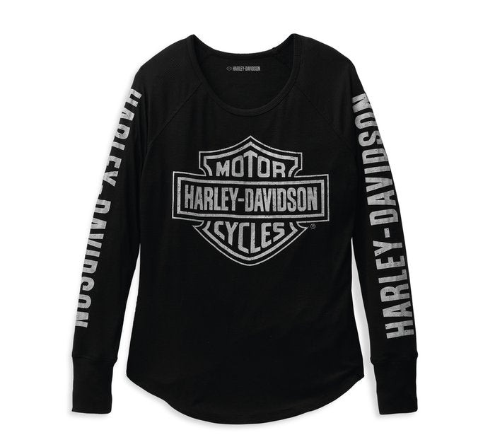 Harley-Davidson Women's Authentic Bar & Shield Rib-Knit Top - Black Beauty 2