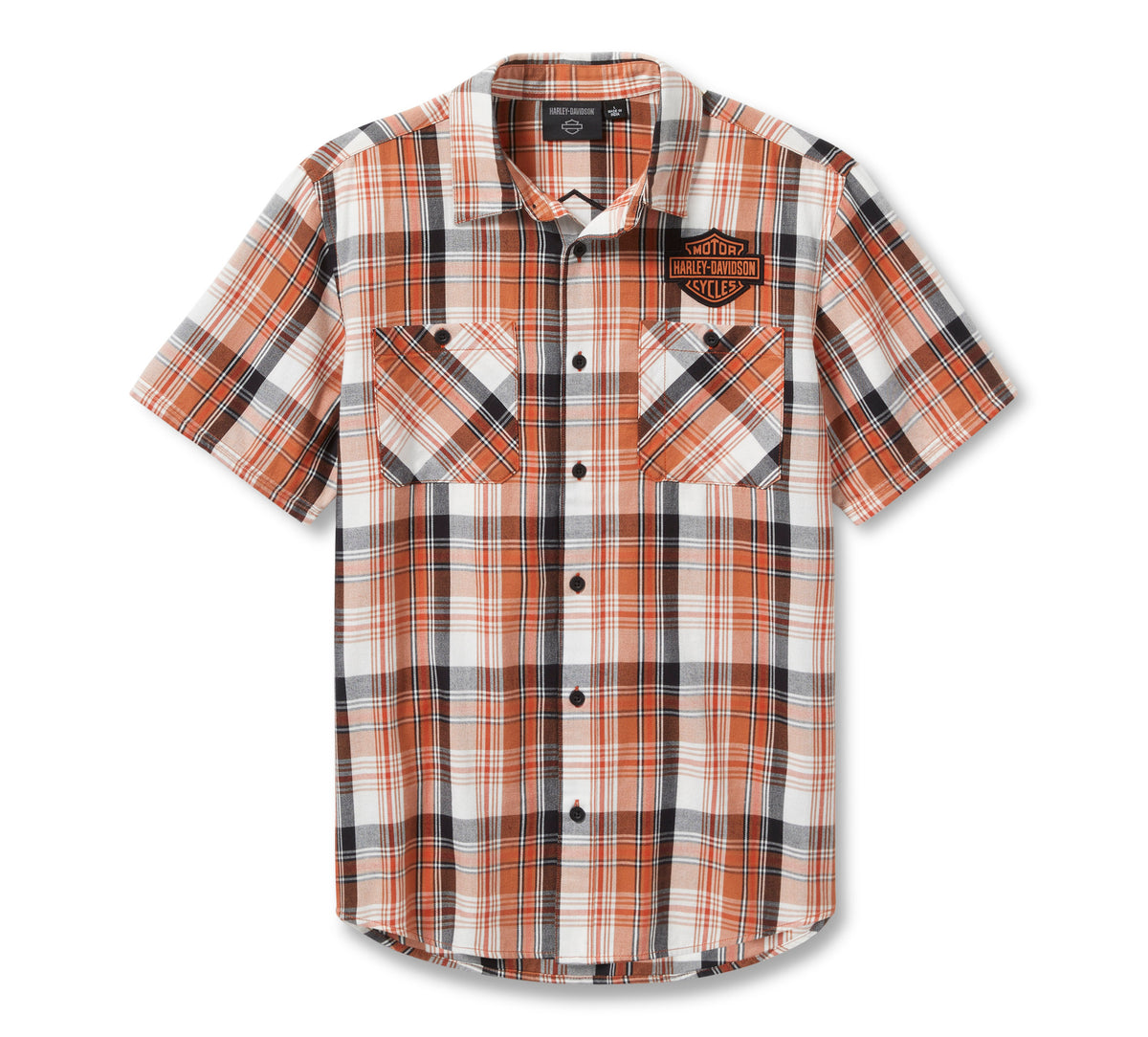 Harley-Davidson Bar & Shield Plaid Shirt - VIntage Orange & Amber Brown