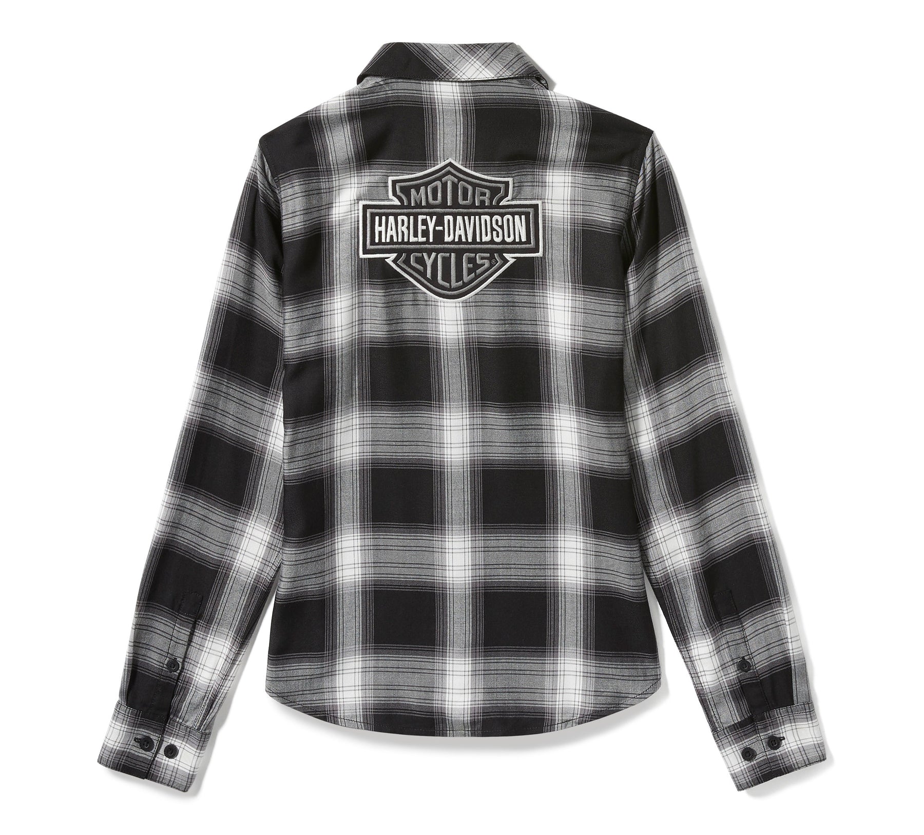 Harley-Davidson Women's Essential Bar & Shield Woven Plaid Long Sleeve - Harley Black & Cloud Dancer