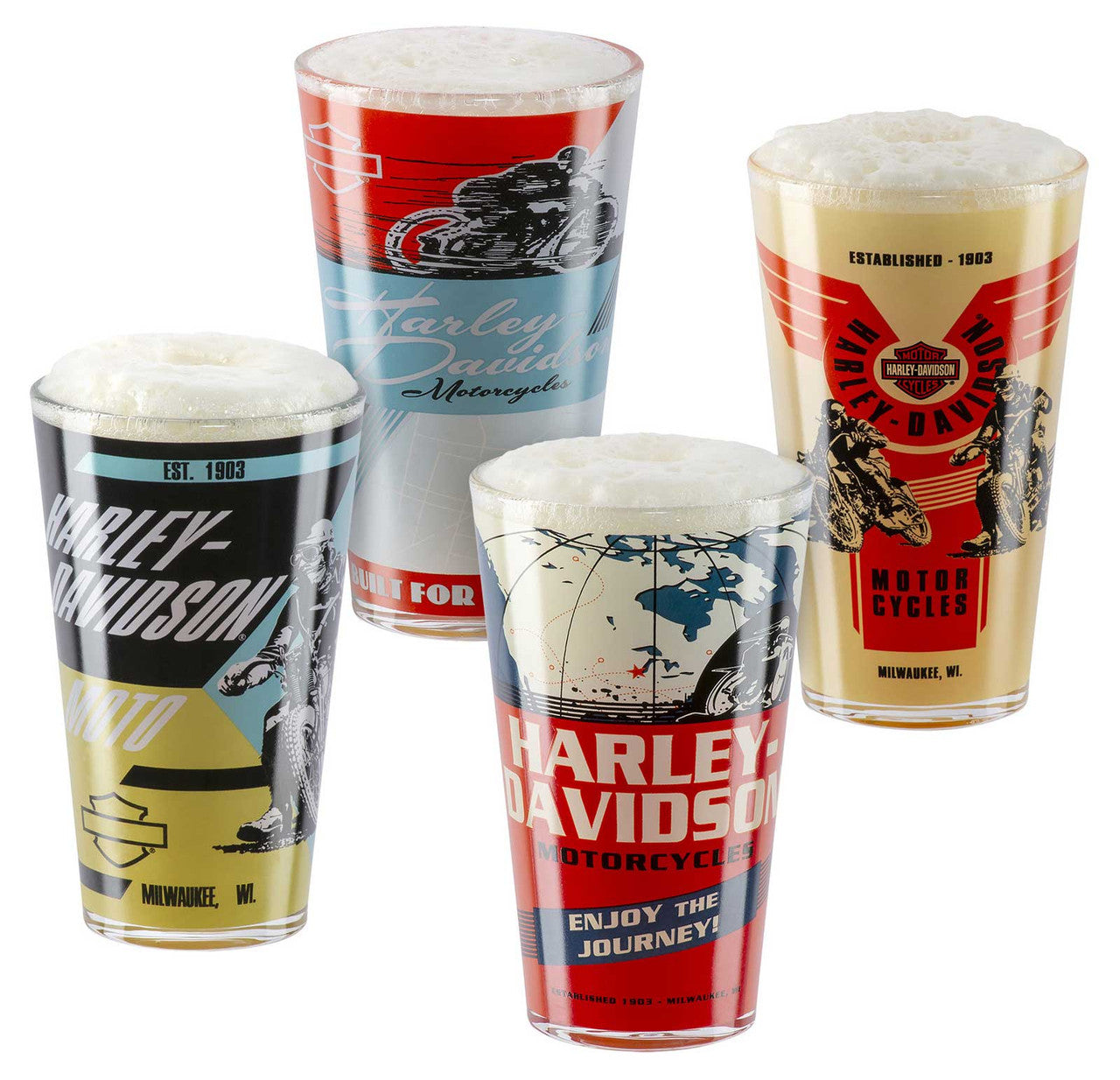 Harley-Davidson Vintage Poster Graphics Set of Four Pint Glasses Set