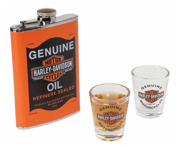 Harley-Davidson Genuine Oil Can Hip Flask & Shot Glass Gift Set