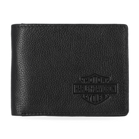 Harley-Davidson Men's Classic Genuine Pebble Leather Passcase Wallet - Black