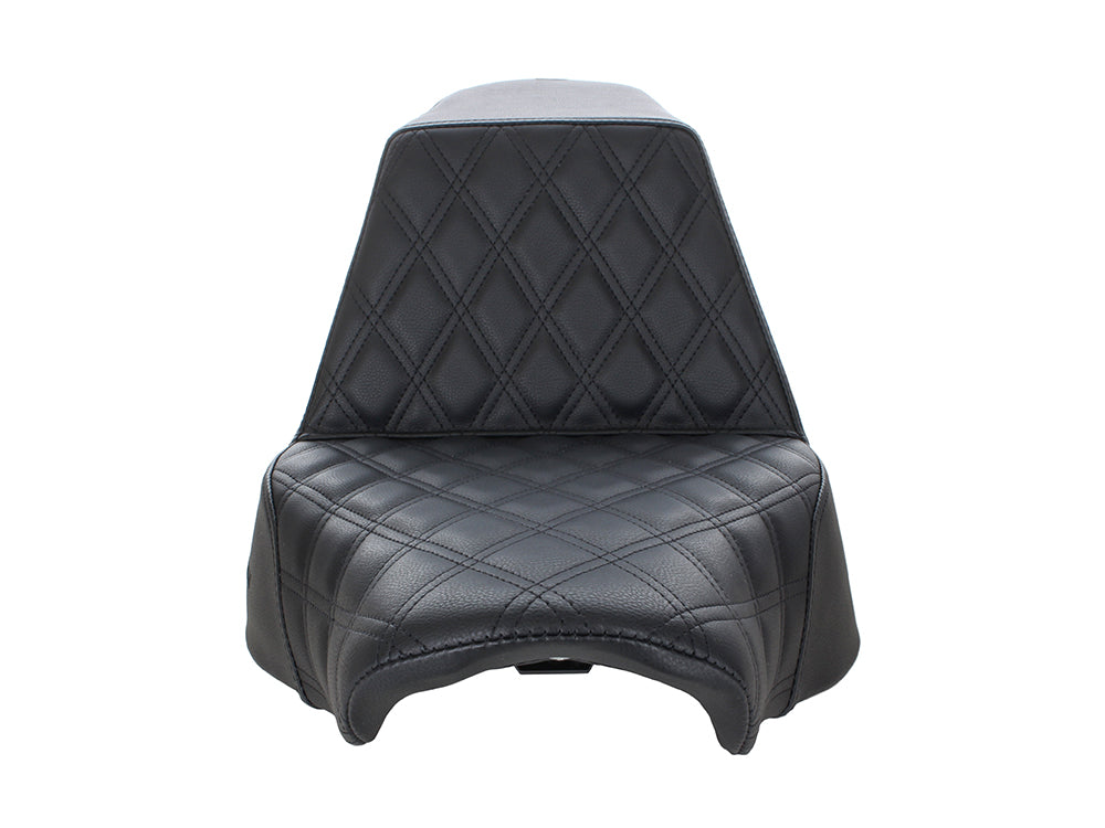 Step-Up Front LS Dual Seat with Black Double Diamond Lattice Stitch. Fits Fat Boy 2018up & Breakout 2023up – Saddlemen Seats
