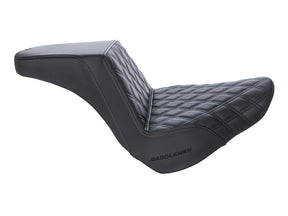 Step-Up Front LS Dual Seat with Black Double Diamond Lattice Stitch. Fits Fat Boy 2018up & Breakout 2023up – Saddlemen Seats