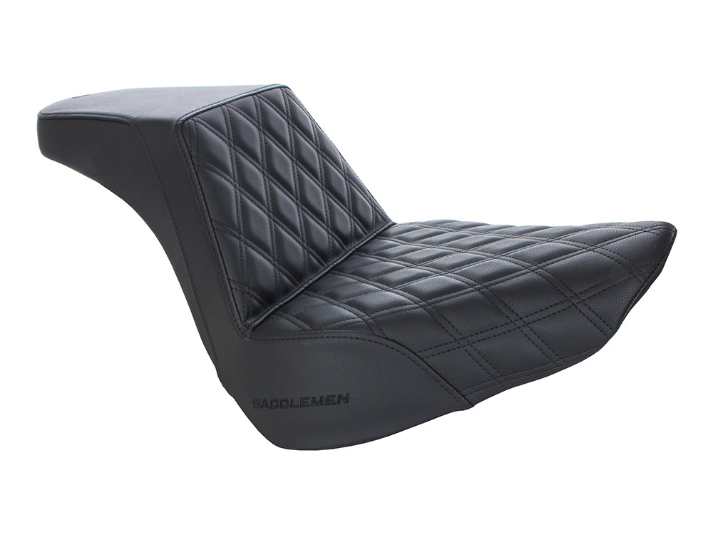 Step-Up Front LS Dual Seat with Black Double Diamond Lattice Stitch. Fits Fat Boy 2018up & Breakout 2023up – Saddlemen Seats