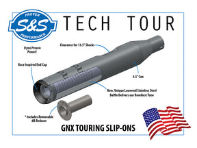 4.5in. GNX Slip-On Mufflers – Black with Black End Caps. Fits Touring 2017up.