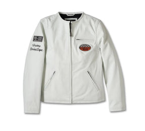 Harley Davidson Women's 120th Anniversary Cafe Racer Leather Jacket - Bright White CL