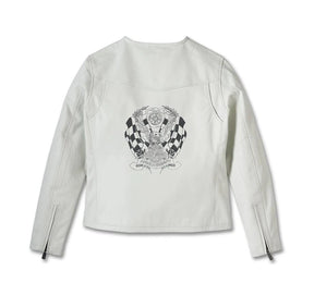 Harley Davidson Women's 120th Anniversary Cafe Racer Leather Jacket - Bright White CL