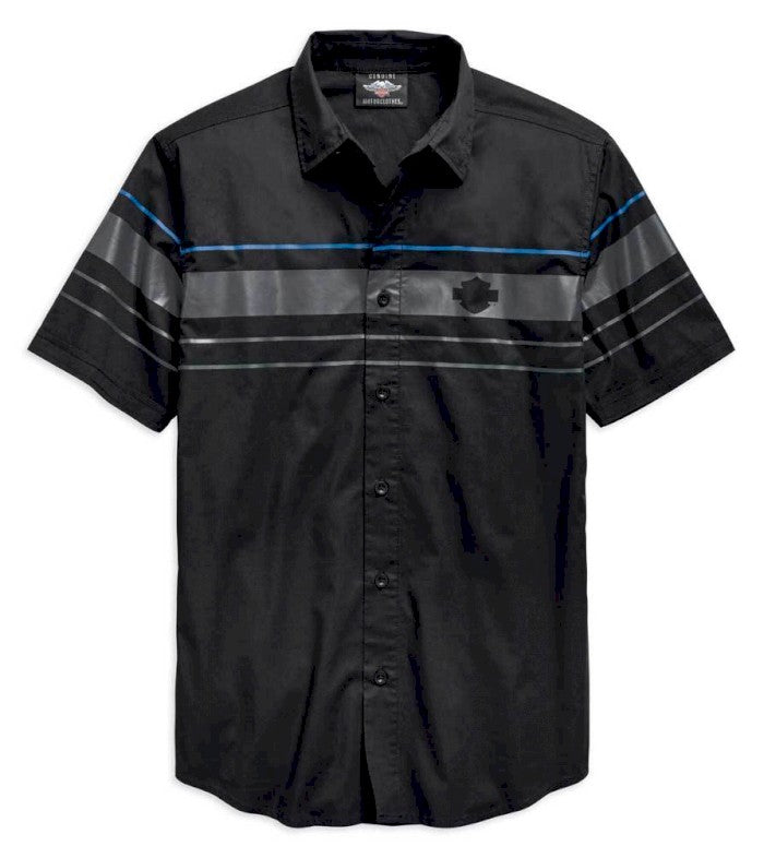 Harley-Davidson® Men's Stripe Logo Short Sleeve Woven Shirt, Black