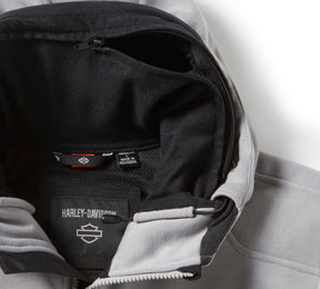 Harley-Davidson Men's H-D Trenton Deflector 2.0 Hooded Riding Fleece - Colorblock - Billiard Grey & Harley Black
