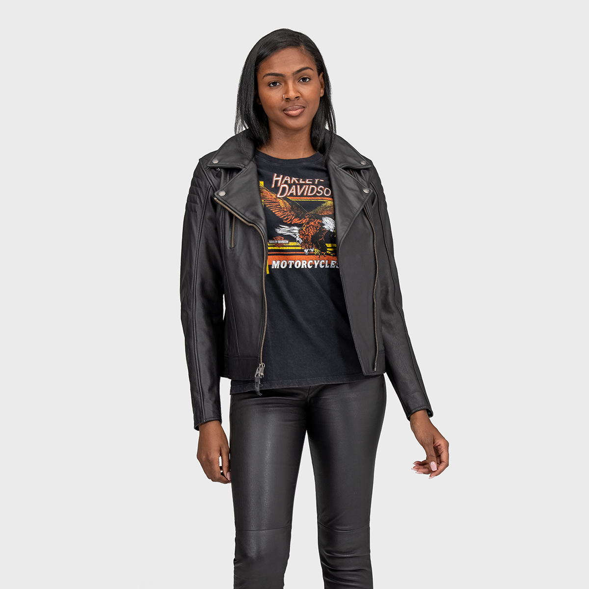 Harley Davidson Bezel Biker Collar Women s Leather Jacket